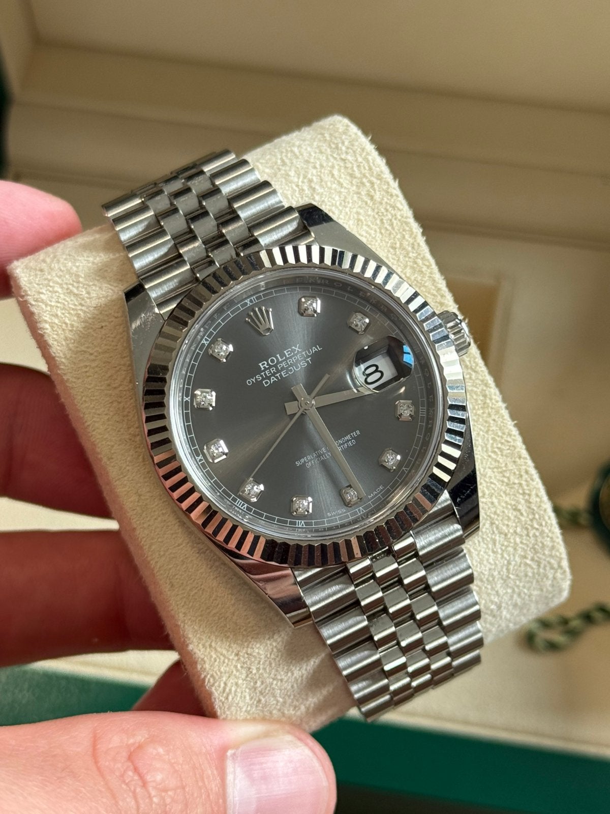 Rolex Datejust 41 Rhodium Diamond (126334) ‘18 Full Set, Staal, Gebruikt, ., Polshorloge