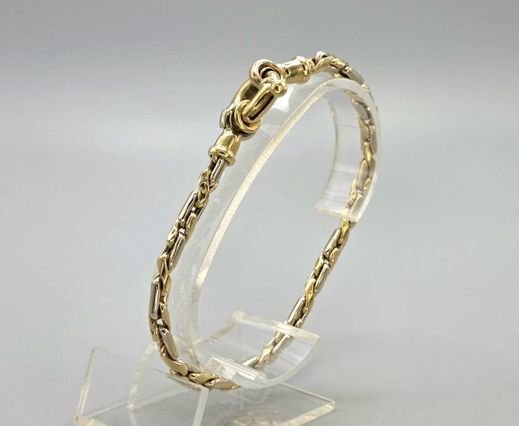 Gouden vintage bi-color fantasie schakel armband. 2026/91., ., Ophalen of Verzenden, Zo goed als nieuw, .
