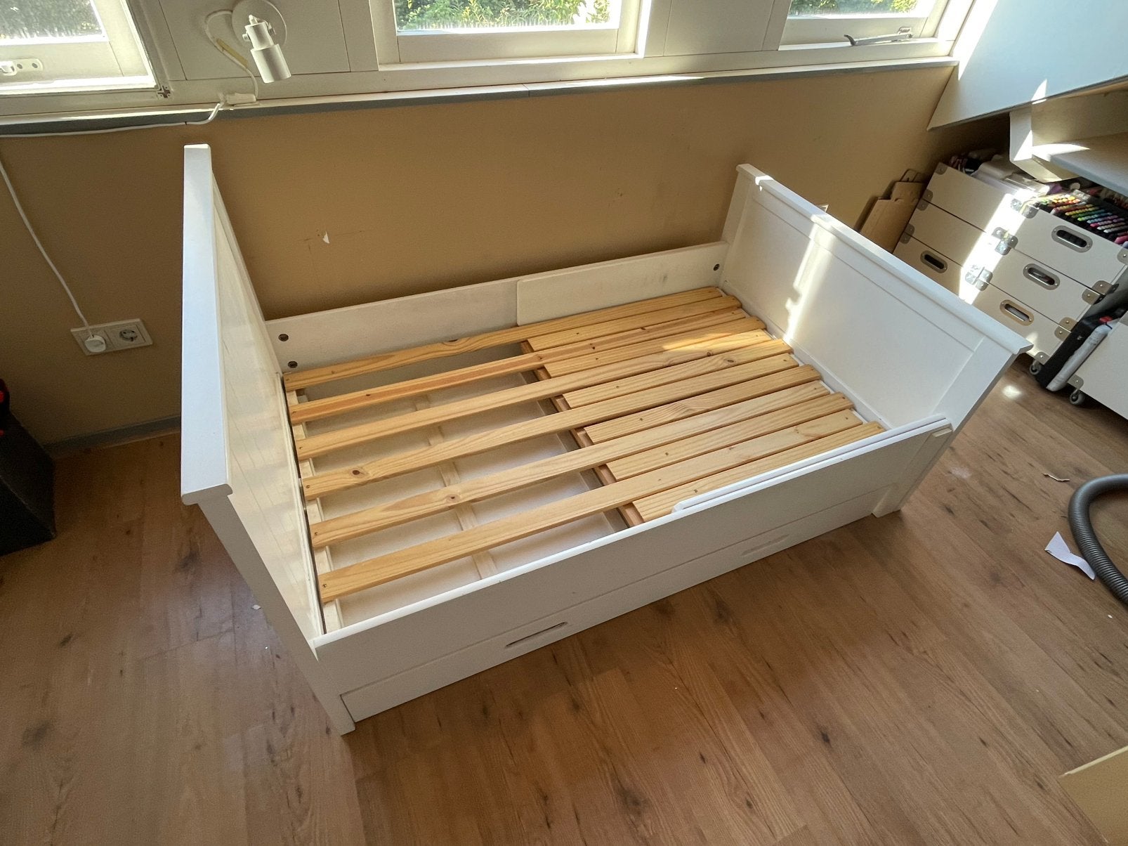 Verstelbaar kinderbed / meegroeibed met grote lade – wit, Ophalen, 90 cm, Eenpersoons, Wit