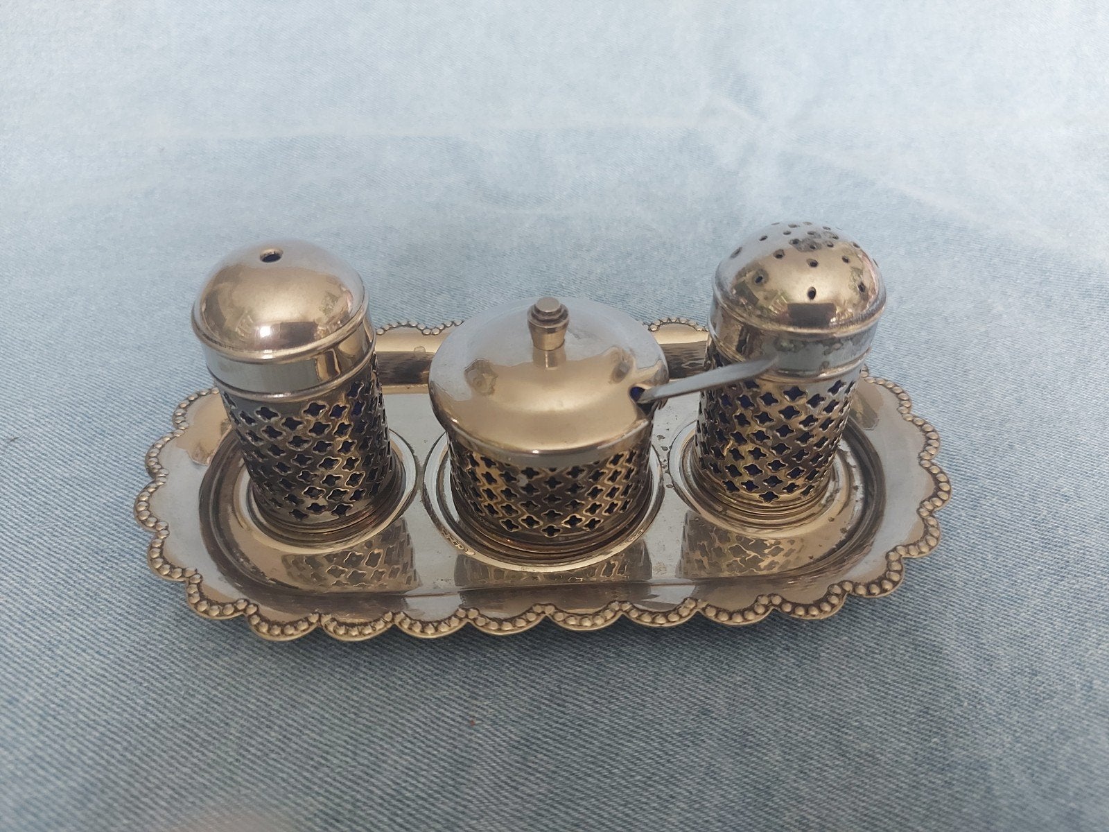 Vintage Zout/Peperstel met Mosterdpotje - Menage, Ophalen of Verzenden