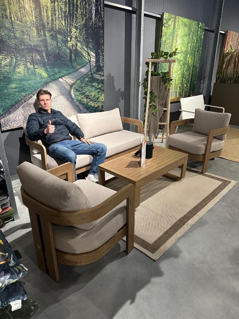 Aluminium lounge tafel (houtlook) lxbxh = 110x60x40, Eettafel, 6 zitplaatsen, Ophalen of Verzenden, Loungeset