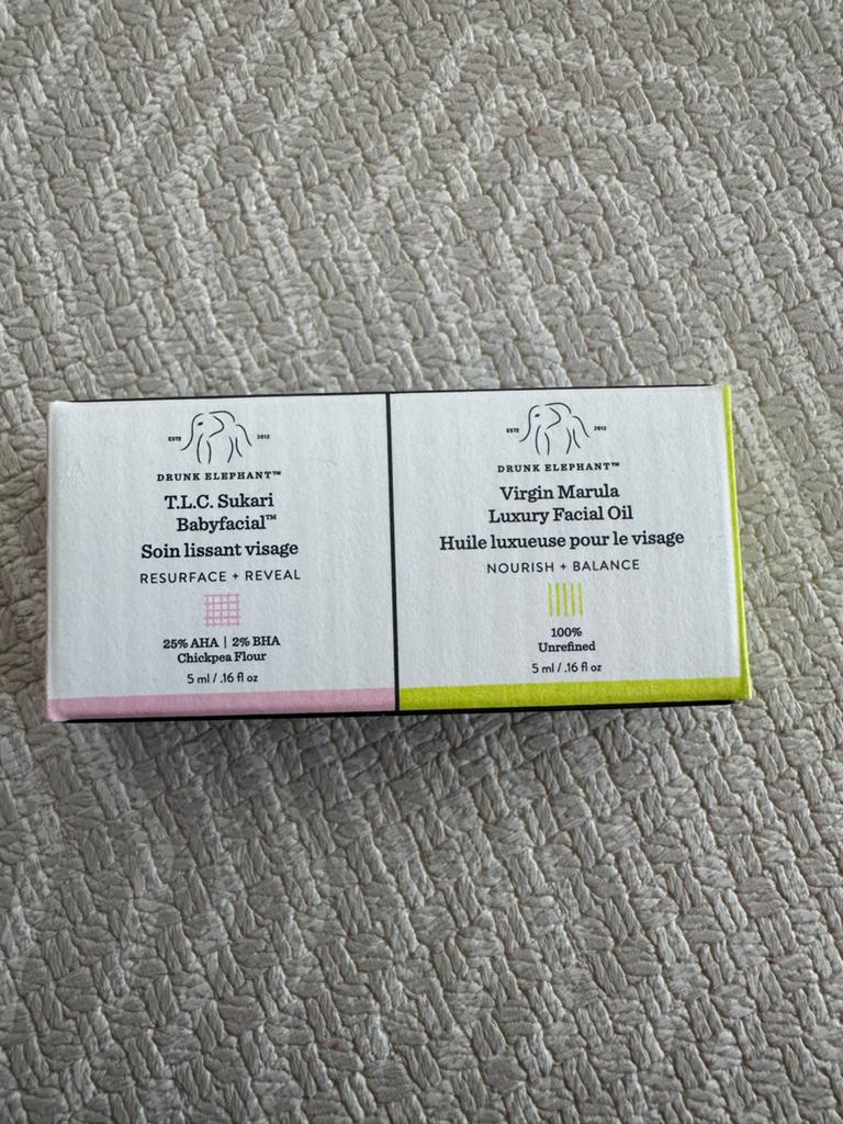 Drunk Elephant mini set: Sukari Babyfacial & Marula Oil (2x5, Ophalen of Verzenden, Nieuw, Gehele gezicht, Verzorging