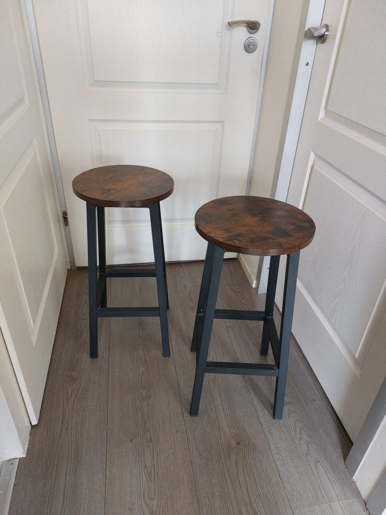 2x krukken mango hout en staal, Huis en Inrichting, Krukjes, Ophalen, Zo goed als nieuw, Hout