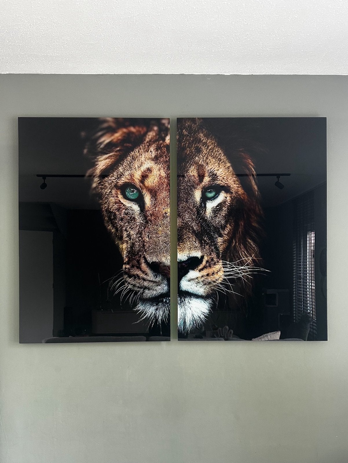 Indrukwekkende leeuwenprints tweeluik, Ophalen, 75 tot 100 cm, 75 cm of meer, Print