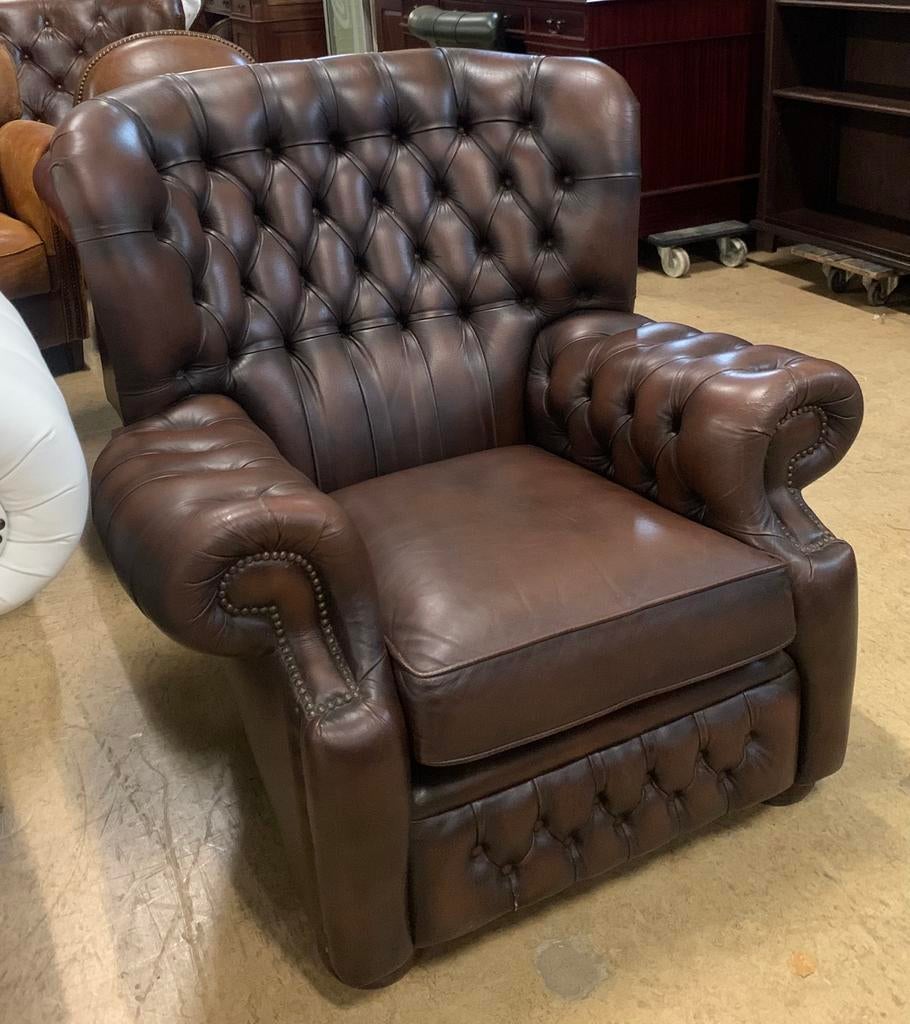 Prachtige Chesterfield Fauteuil Bruin., Huis en Inrichting, Fauteuils, Gebruikt, Leer, 75 tot 100 cm, 75 tot 100 cm, Ophalen of Verzenden
