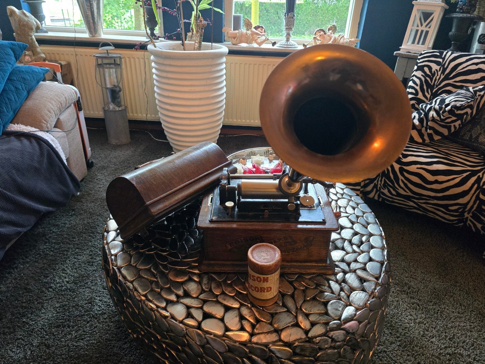 Edison standaard phonograph,compleet incl lege platenkoker, Antiek en Kunst, Ophalen