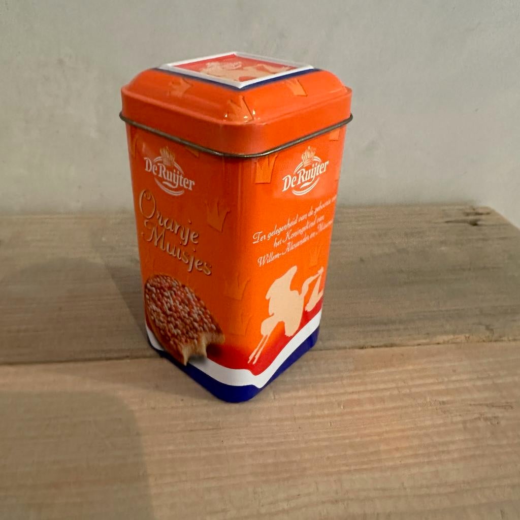 De Ruijter oranje muisjes, geboorte Amalia, blikje, blik, Verzamelen, Ophalen of Verzenden, Zo goed als nieuw, Overige typen