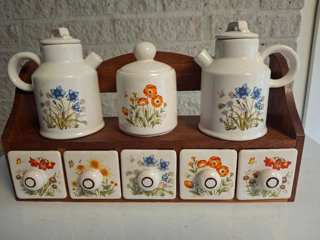 Vintage Japans kruidenrek/menageset –Jaren 70 Wildflowers, Antiek en Kunst, Ophalen