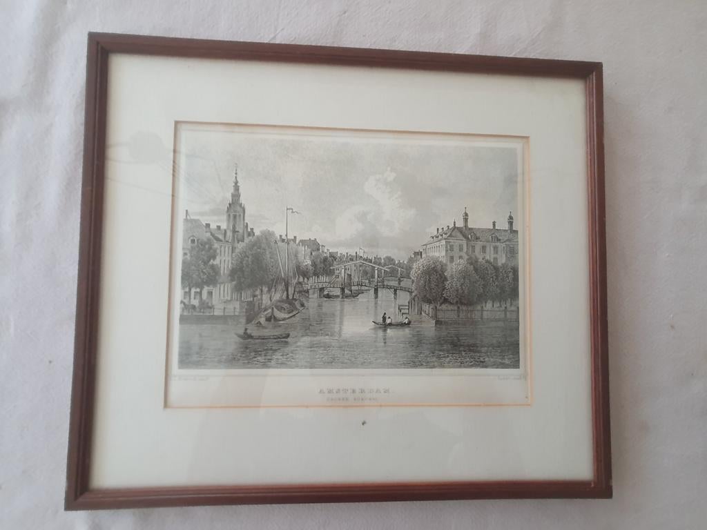 staalgravure 1860 Terwen Groene Burgwal Amsterdam, Antiek en Kunst, Kunst | Etsen en Gravures, Ophalen