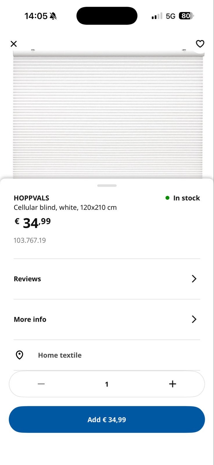 IKEA HOPPVALS Plisségordijn Wit 120x210 cm, Isolerend, Wit, Ophalen of Verzenden, Zo goed als nieuw