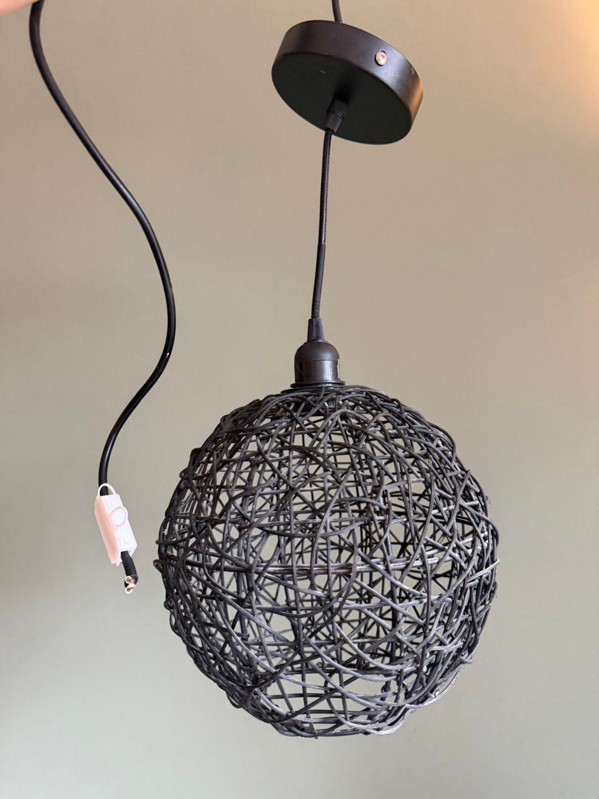 Hanglamp bamboe zwart, Ophalen, Zo goed als nieuw, Natuurlijk materiaal, E27 (groot)