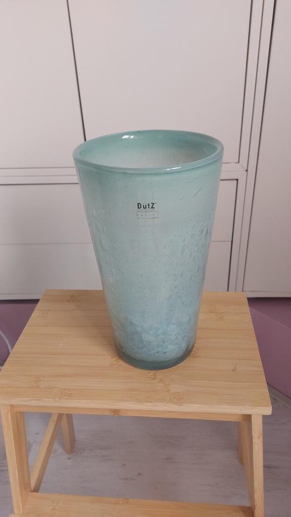 Dutz Glazen Vaas - Aqua Blauw met Bubbelstructuur, Ophalen of Verzenden