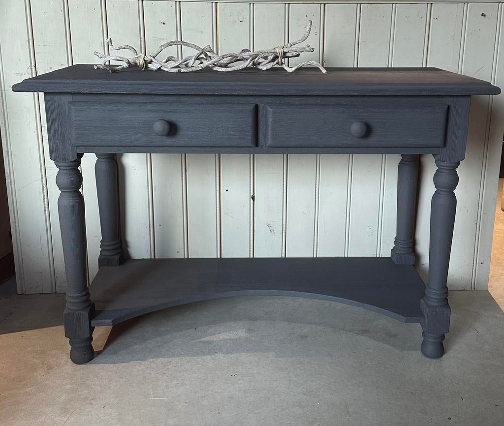 Brocante sidetable - antraciet - basic - landelijk, Huis en Inrichting, Ophalen, 100 tot 150 cm, Zo goed als nieuw, 25 tot 50 cm