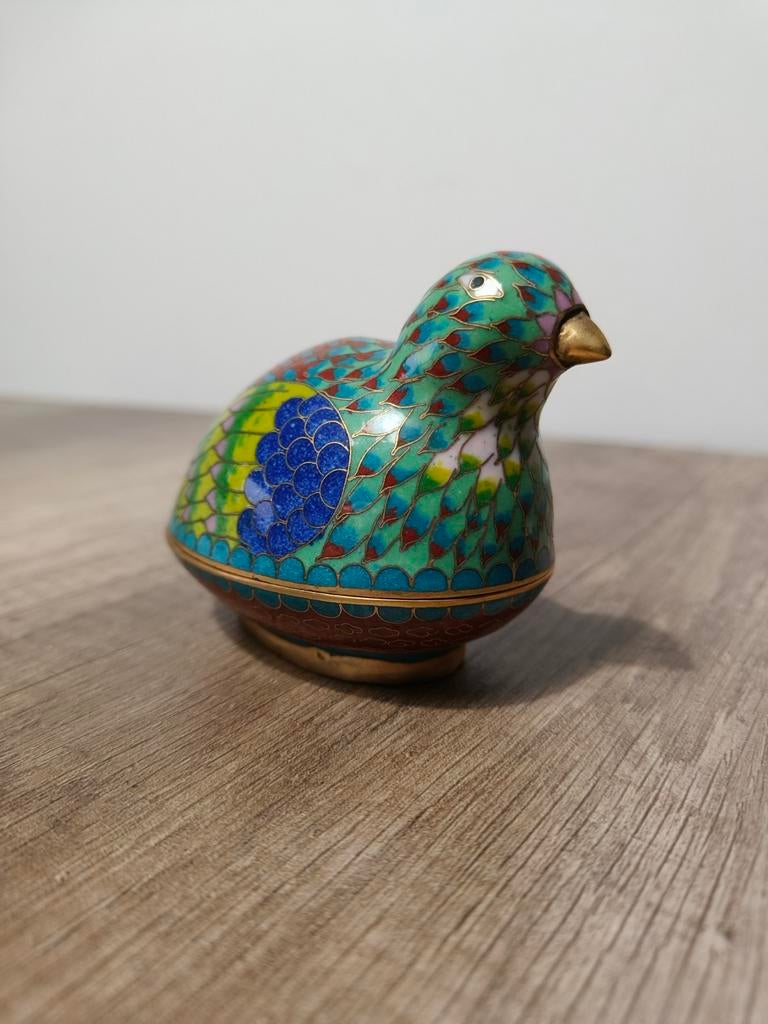 Kleurrijk Cloisonné Vogel Doosje - Vintage Decoratie, Ophalen of Verzenden