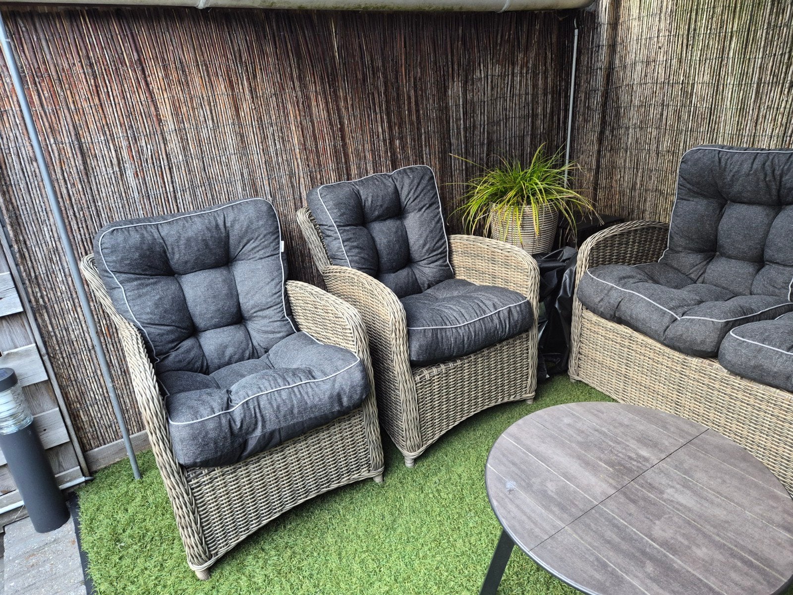 5x Tuinkussens voor fauteuil of bank - Zwart gemêleerd, Ophalen of Verzenden, Zo goed als nieuw