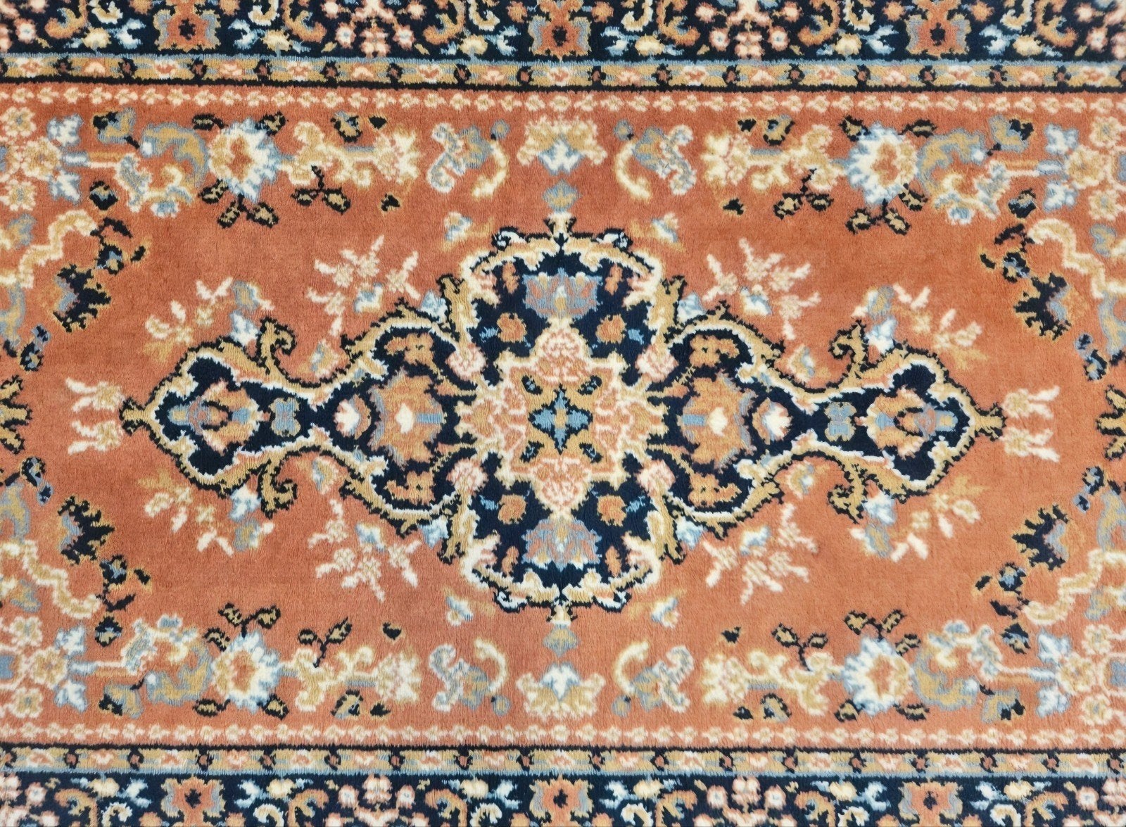 Vintage oosters wol vloerkleed Diplomat orange 60x107cm, Crème, Gebruikt, 100 tot 150 cm, Klassiek, Oosters, Traditioneel