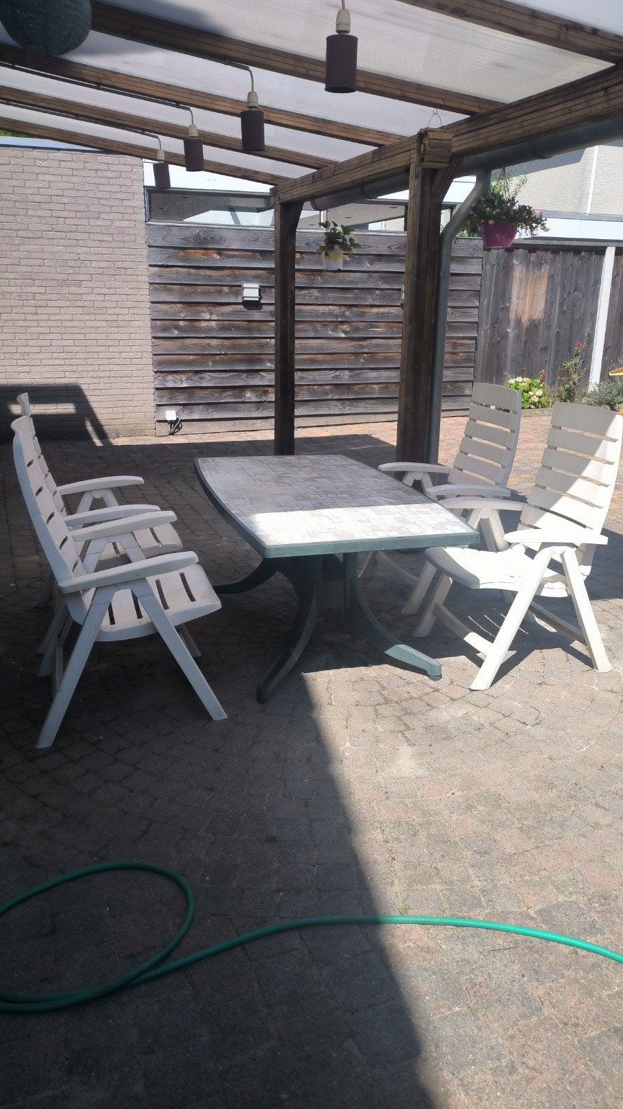 Hartman tuinset met 4 stoelen en tafel (90x160 cm), Ophalen, Gebruikt, Kunststof