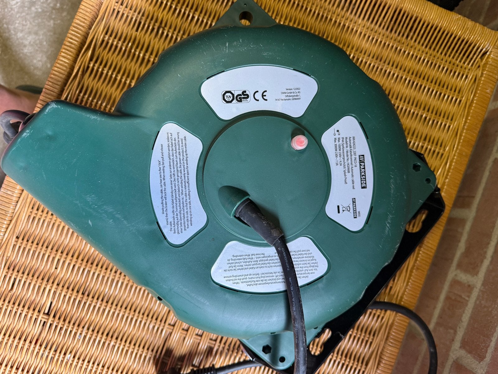 Kabelhaspel Parkside muurbevestiging, Doe-het-zelf en Verbouw, Elektra en Kabels, Ophalen, Zo goed als nieuw, Kabel of Snoer
