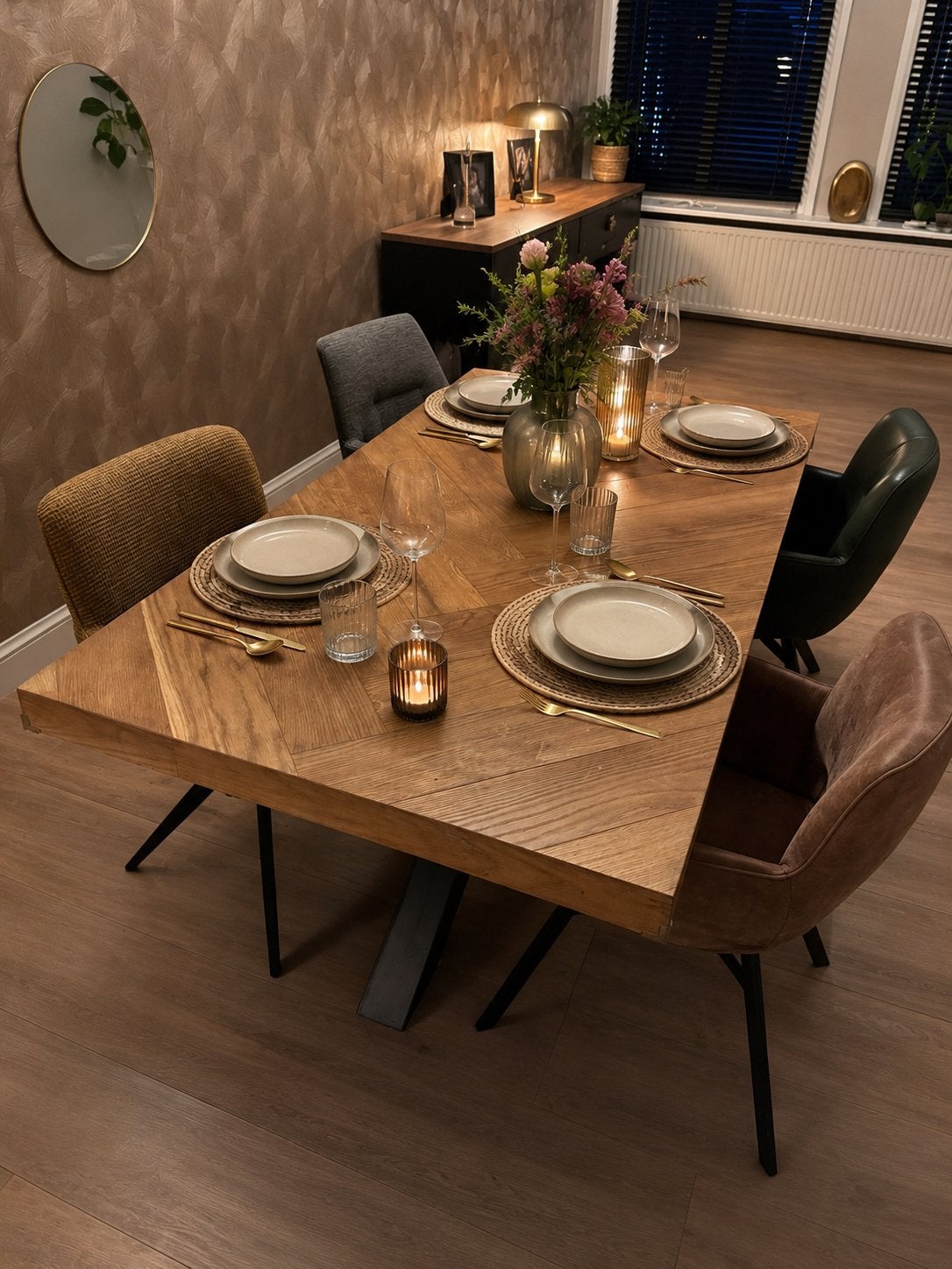 6-pers. Eiken Houten Eettafel, Ophalen, Gebruikt, 4 tot 6 stoelen