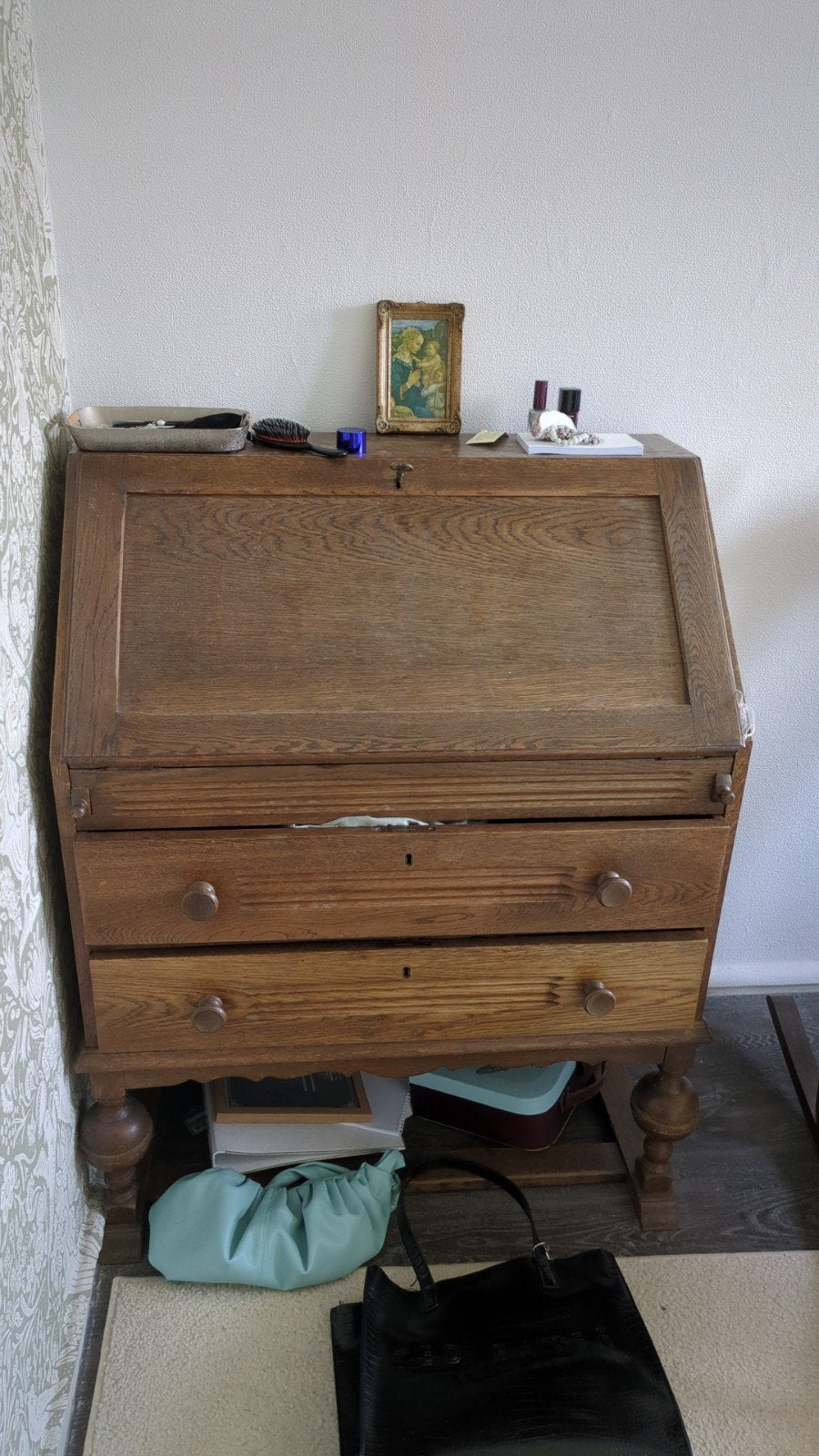 Antiek houten secretaire met lades, Ophalen of Verzenden