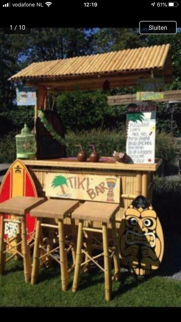Bamboe tikibar te huur € 80,- Hawaii bar huren - tropicalbar, Hobby en Vrije tijd, Feestartikelen | Verhuur, Zo goed als nieuw