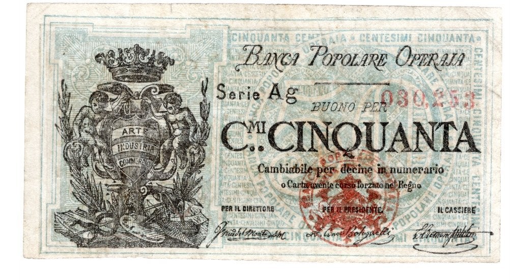 Italie Banco populaire Opera 1872 50 centisimi  ongebruikt, Ophalen of Verzenden, Italië