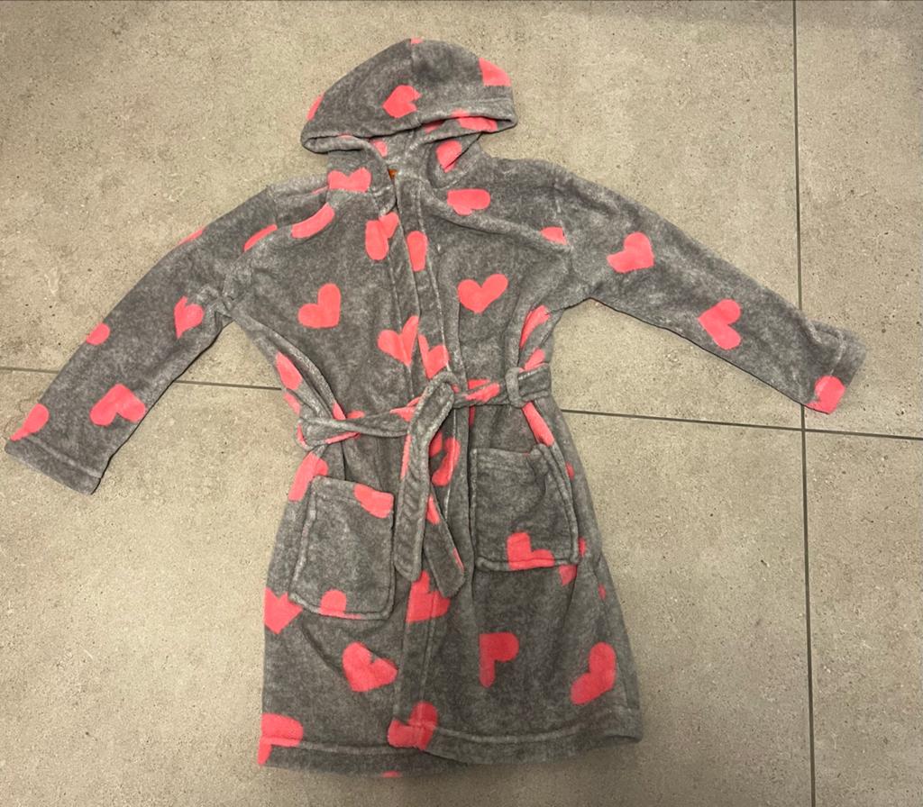 Badjas met capuchon en hartjes - Maat 146/152, Kinderen en Baby's, Kinderkleding | Maat 146, Ophalen of Verzenden, Zo goed als nieuw