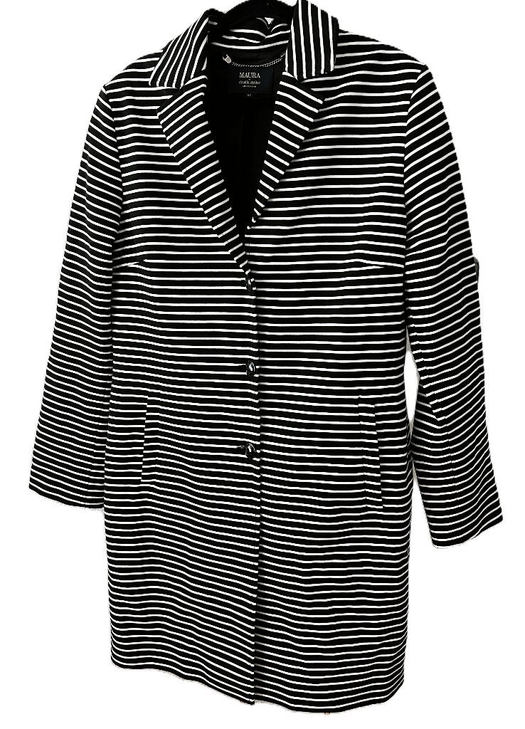 Maura by Claudia Strater jas long blazer streep zwart wit 42, Verzenden, Zwart, Maat 42/44 (L), Zo goed als nieuw