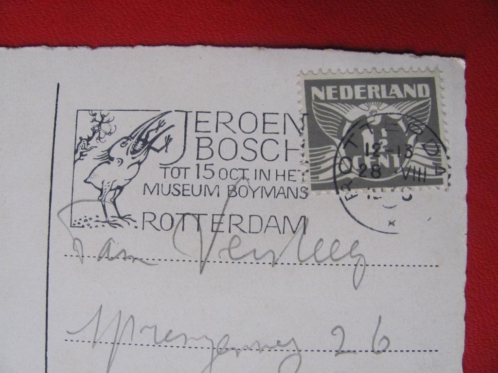 Rotterdam. Jeroen Bosch tentoonstelling 1936 poststempel, Ophalen of Verzenden
