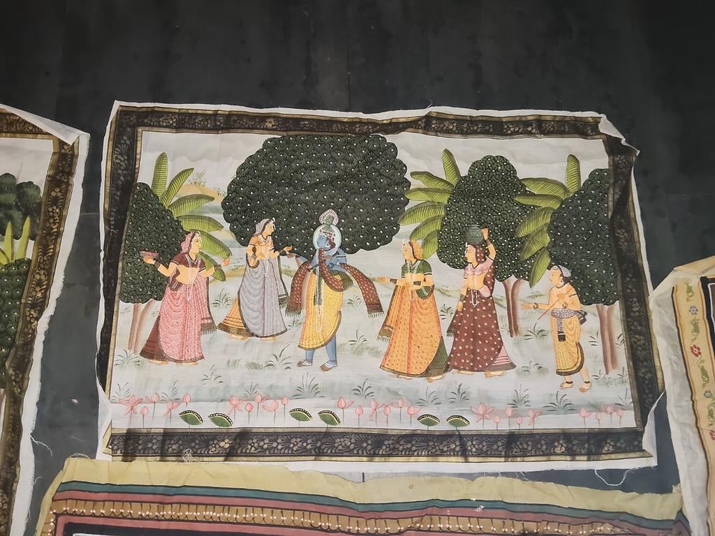 Handgeschilderd Indiase kunst op stof, Antiek en Kunst, Kunst | Niet-Westerse kunst, Ophalen of Verzenden