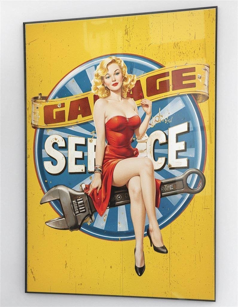 Garage Service Retro Pin Up mancave Poster 50x70cm, Verzenden, Nieuw, Auto's