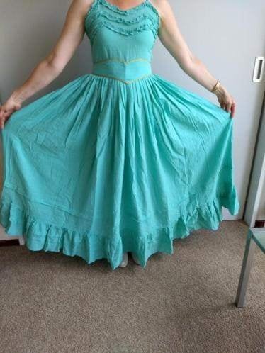 Vintage Lange Jurk van India-katoen - Groen - 36/38 - zgan, Kleding | Dames, Nieuw, Ophalen of Verzenden, Onbekend, Maat 36 (S)