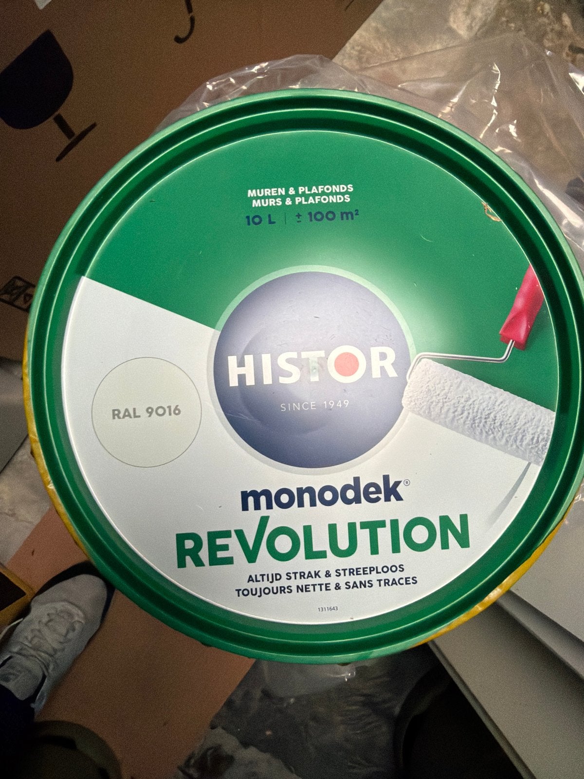 3x 10L Histor Monodek Revolution RAL 9016 Muurverf Ongeopend, Ophalen, Wit, Nieuw, Verf