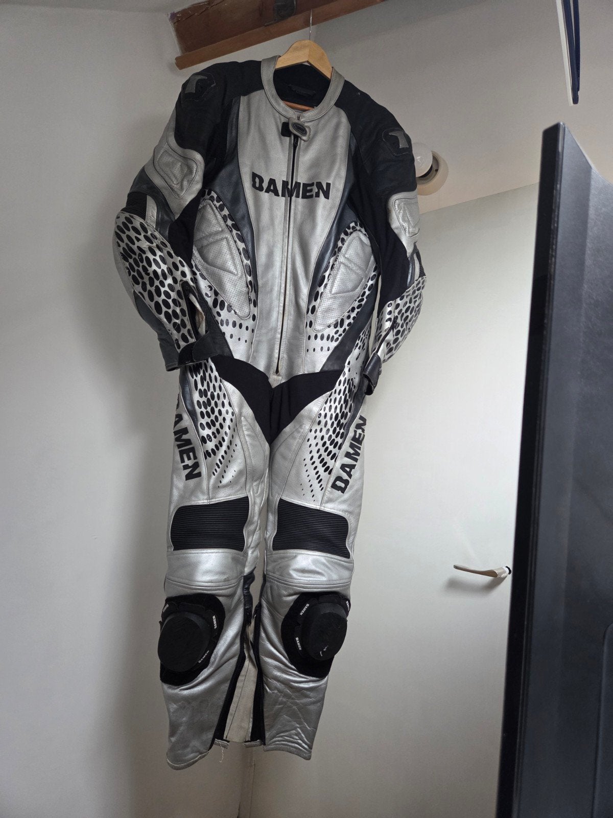 Damen Motorpak race overal Leer Zilver/Zwart Maat 48, Motoren, Kleding | Motorkleding, Ophalen of Verzenden, Tweedehands, Heren