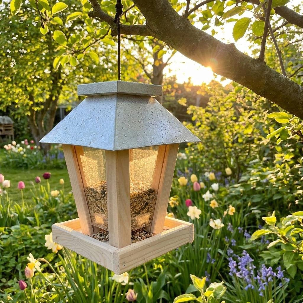 Hangend vogelvoederhuis met zinken dak, Tuin en Terras, Ophalen of Verzenden, Zo goed als nieuw