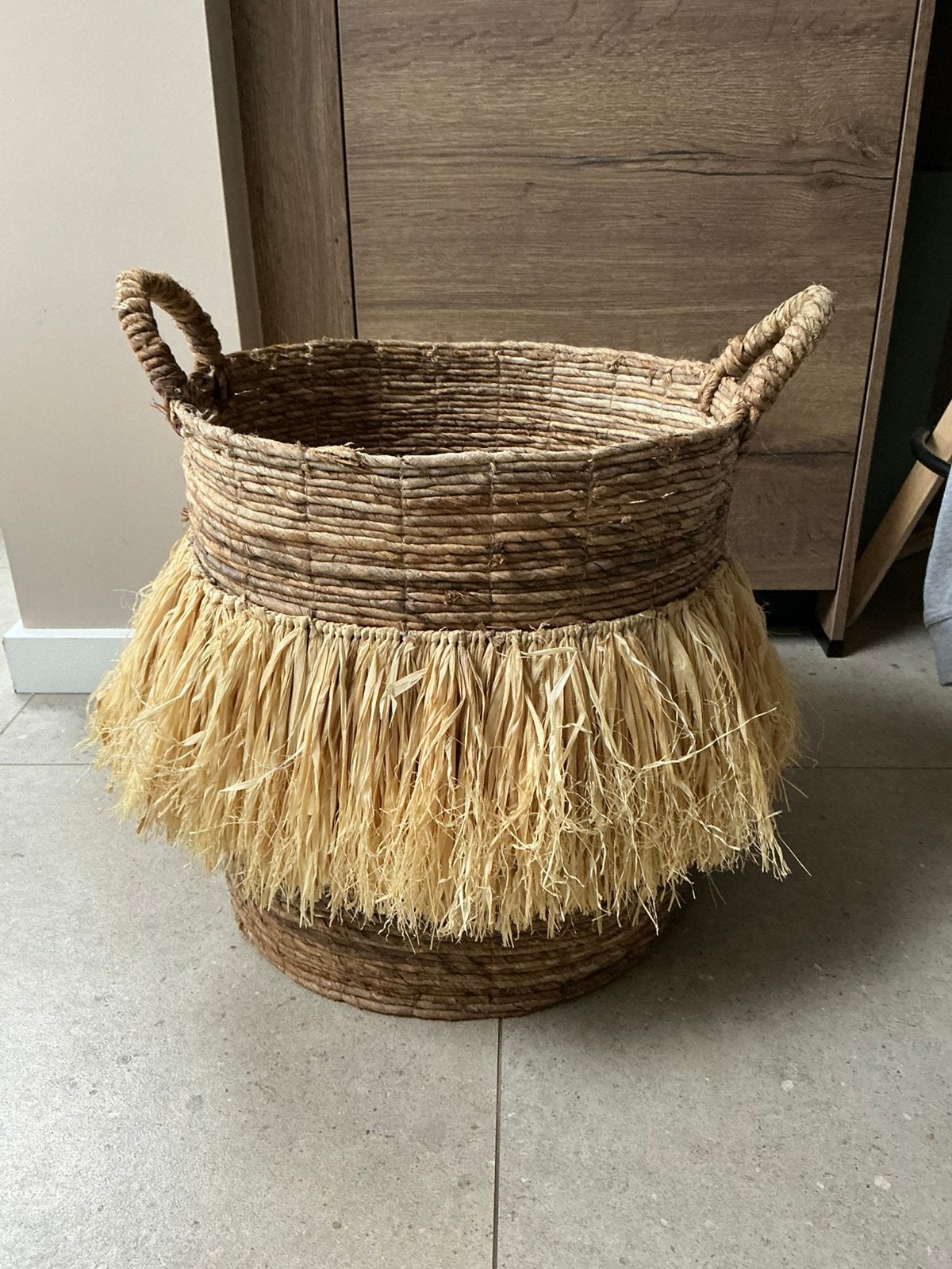Opbergmand, raffia mand, Ophalen, Zo goed als nieuw, Rond, Riet