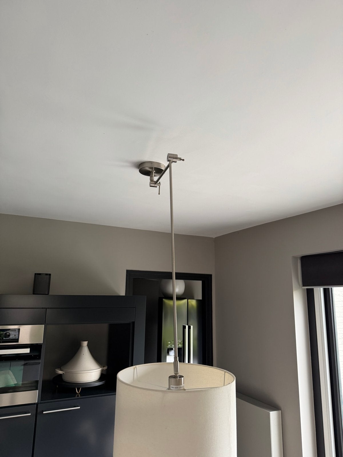 Moderne verplaatsbare hanglamp met stoffen kap, Ophalen, Zo goed als nieuw, Metaal, E27 (groot)