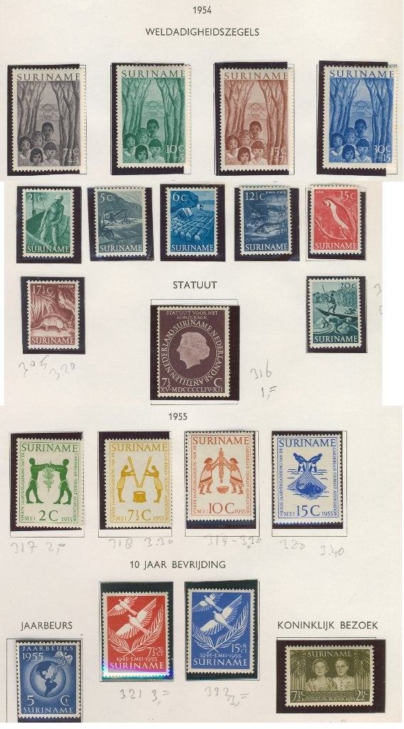 Suriname 1954-1955 ZF POSTFRIS  Postzegels k-59 jdu, Verzenden, Postfris