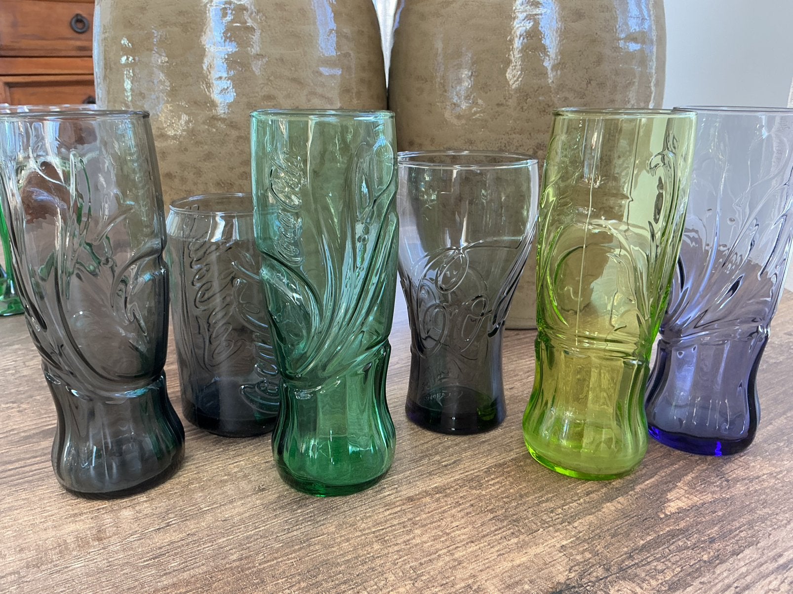 6 gekleurde Coca Cola glazen, Antiek en Kunst, Ophalen of Verzenden