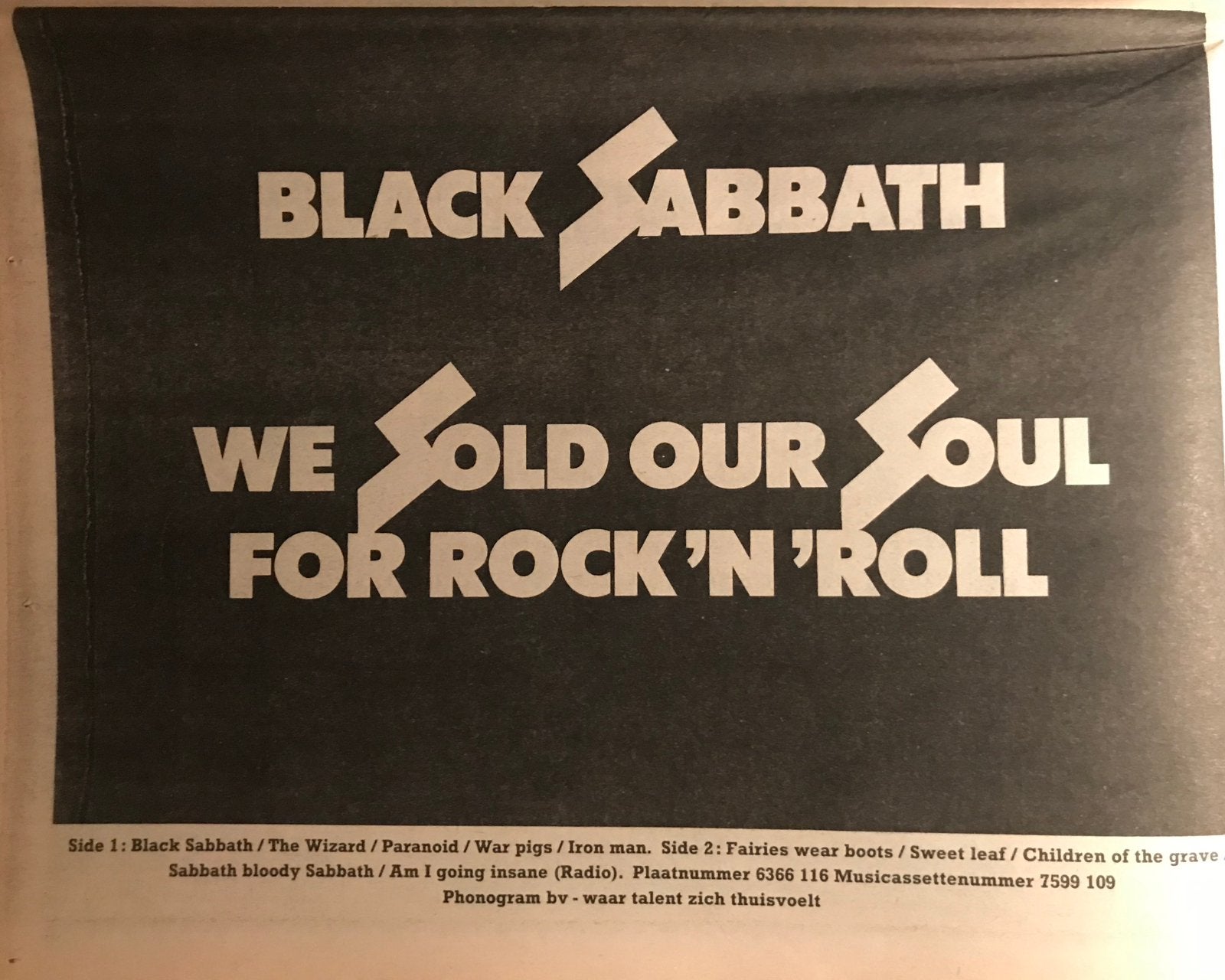Paginagrote A4 advertentie BLACK SABBATH We Sold Our Soul, Ophalen of Verzenden, Gebruikt