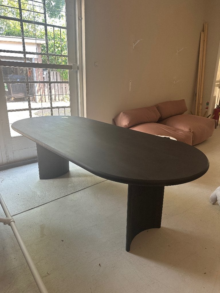 Eettafel Eiken - Table du Sud - Smoke - Halve cirkel, Ophalen, Japandi, 100 tot 150 cm, Eikenhout