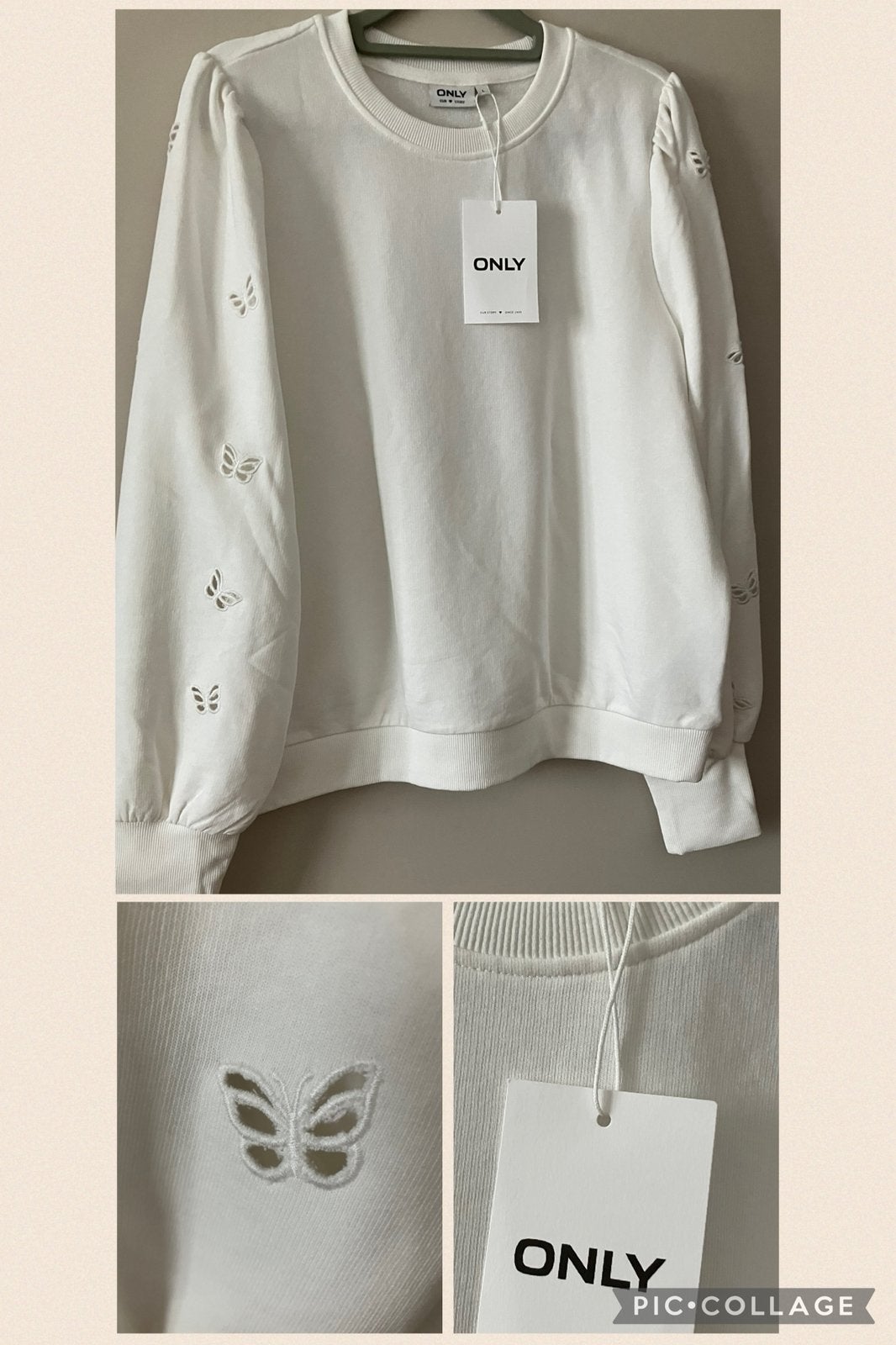 crème sweater vlinders op de mouwen/L-Only, Ophalen of Verzenden, Nieuw, Maat 42/44 (L), Beige