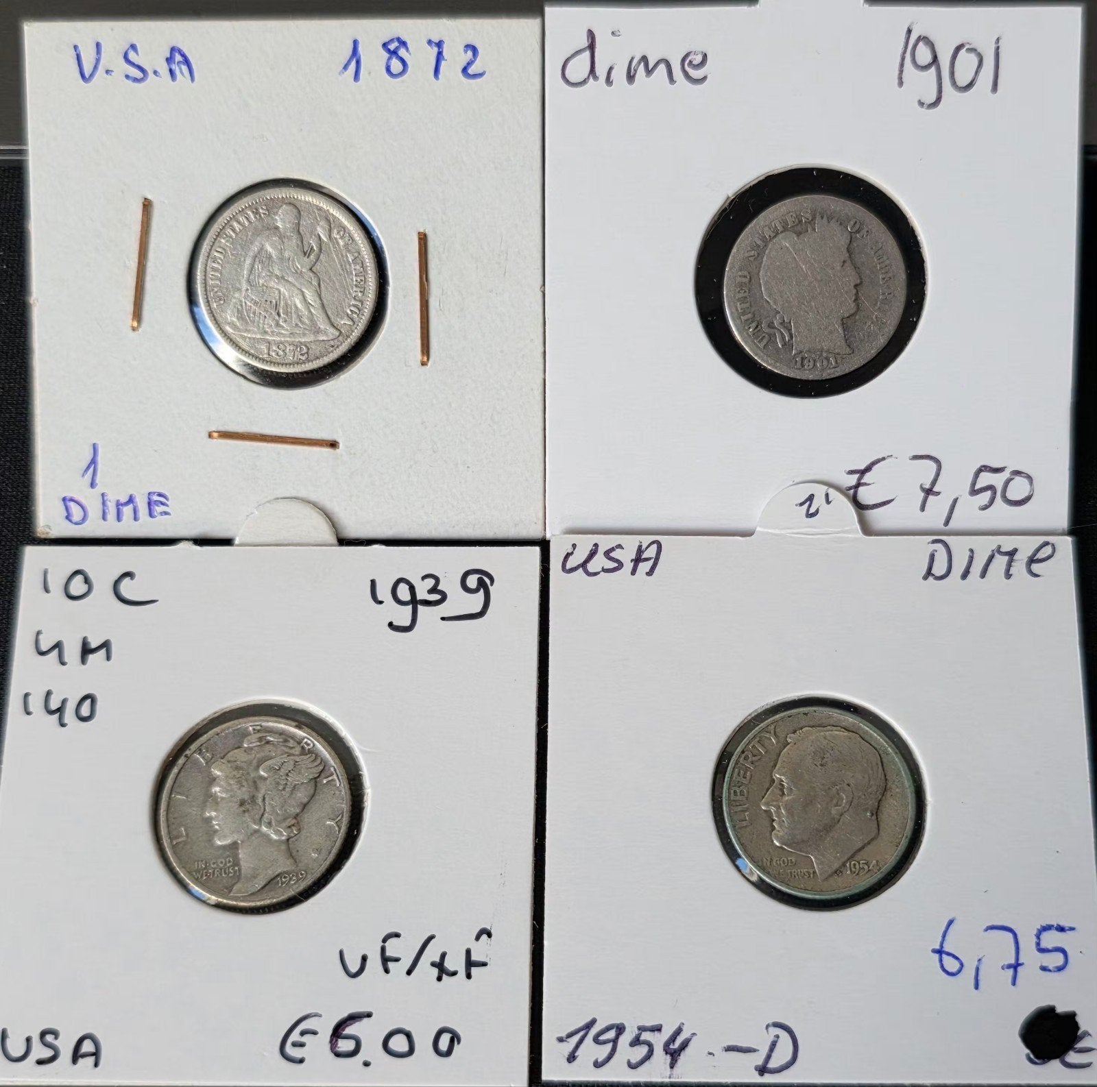 4 type dimes Amerika, Verzenden, Noord-Amerika, Setje, Zilver