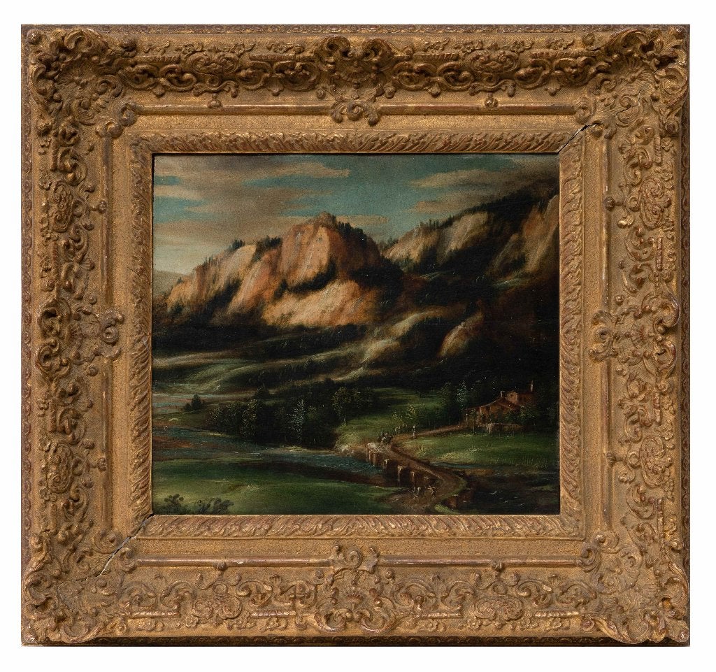 Duitse School - Berglandschap, Antiek en Kunst, Kunst | Schilderijen | Klassiek, Ophalen, Paneel, Origineel werk, Landschap