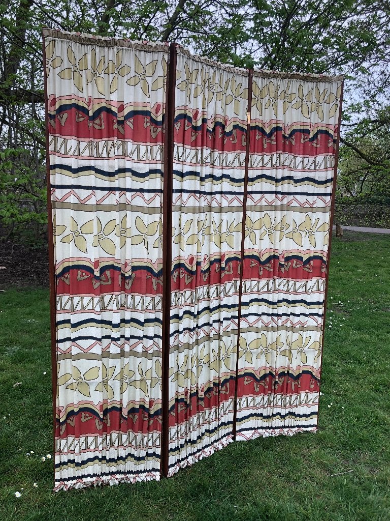 Vintage driedelig kamerscherm met doek, vintage design, Ophalen of Verzenden, Zo goed als nieuw