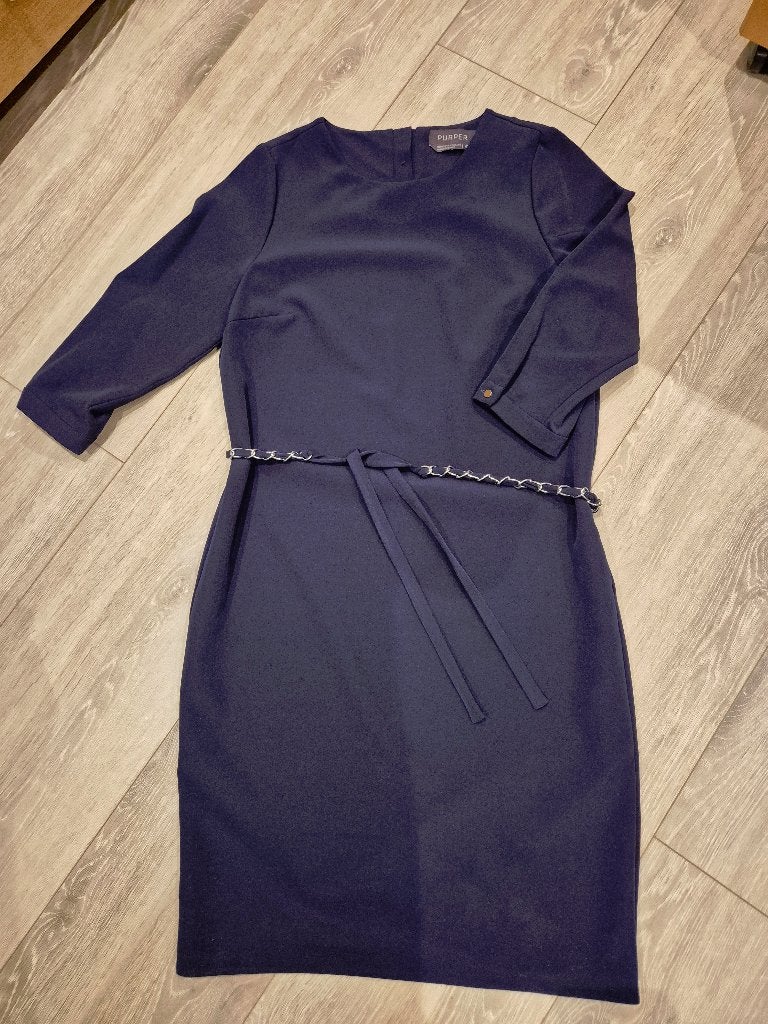 Mooie blauwe jurk Merk Purper, Maat 38/40 (M), Ophalen of Verzenden, Zo goed als nieuw, Knielengte
