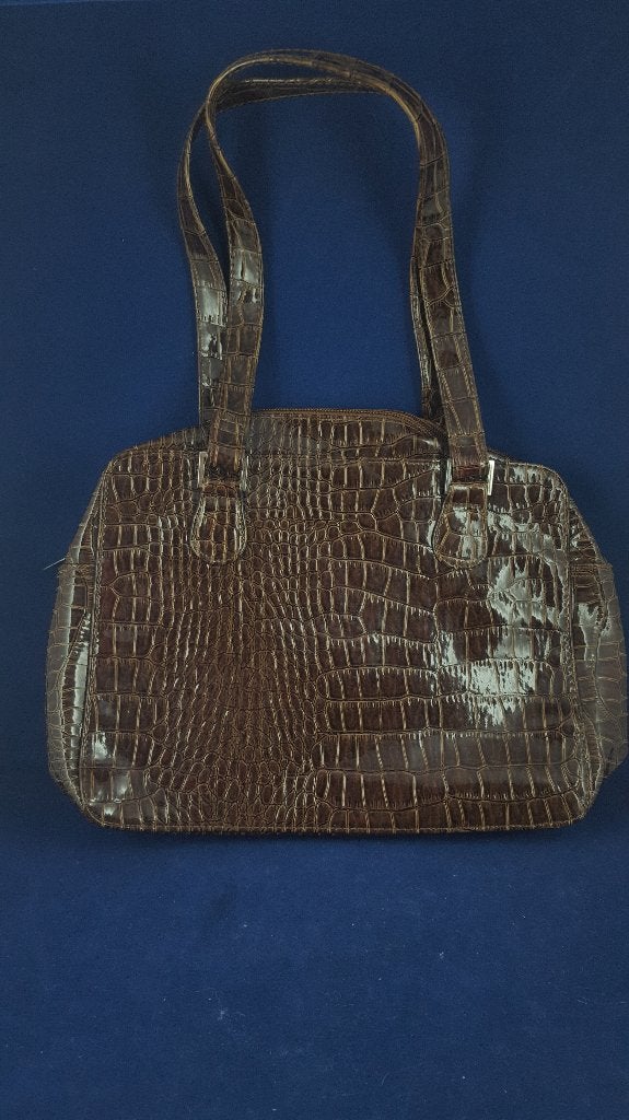 Vintage look handtas, lak leer, krokodillenleer stijl. 5B6