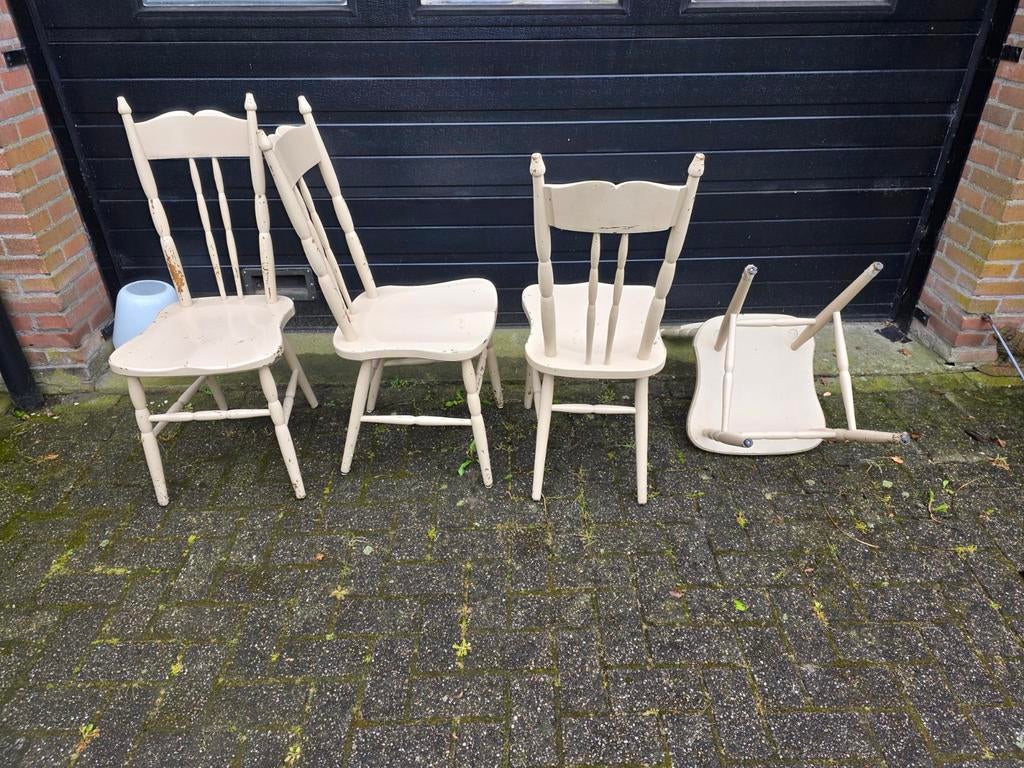 4 Brocante Antieke Stoelen - Zithoogte 45cm, Antiek en Kunst, Antiek | Meubels | Stoelen en Banken, Ophalen