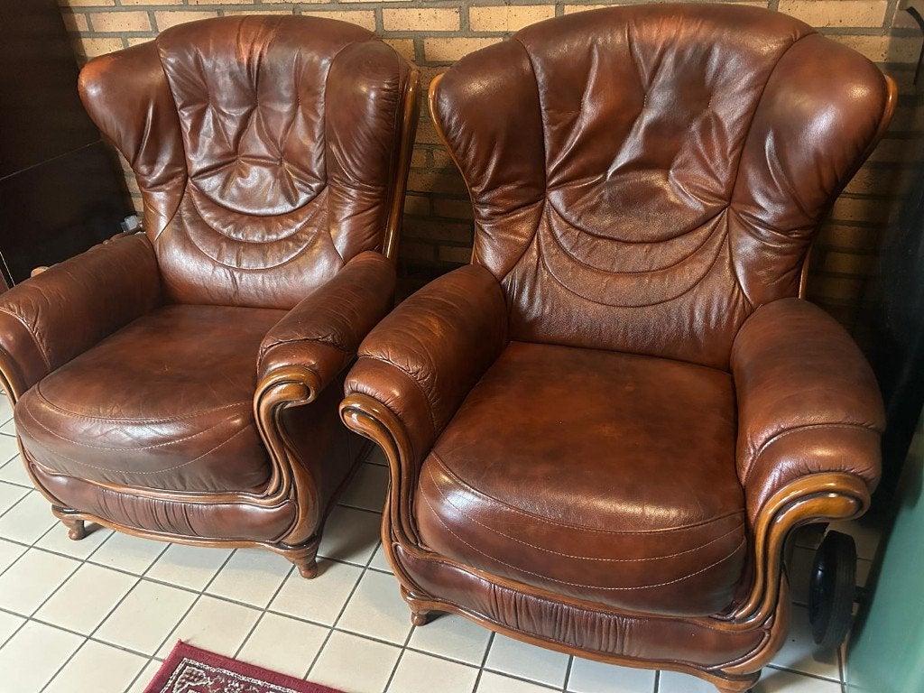 2 fauteuils, Huis en Inrichting, Fauteuils, Ophalen, Gebruikt, 75 tot 100 cm, Leer