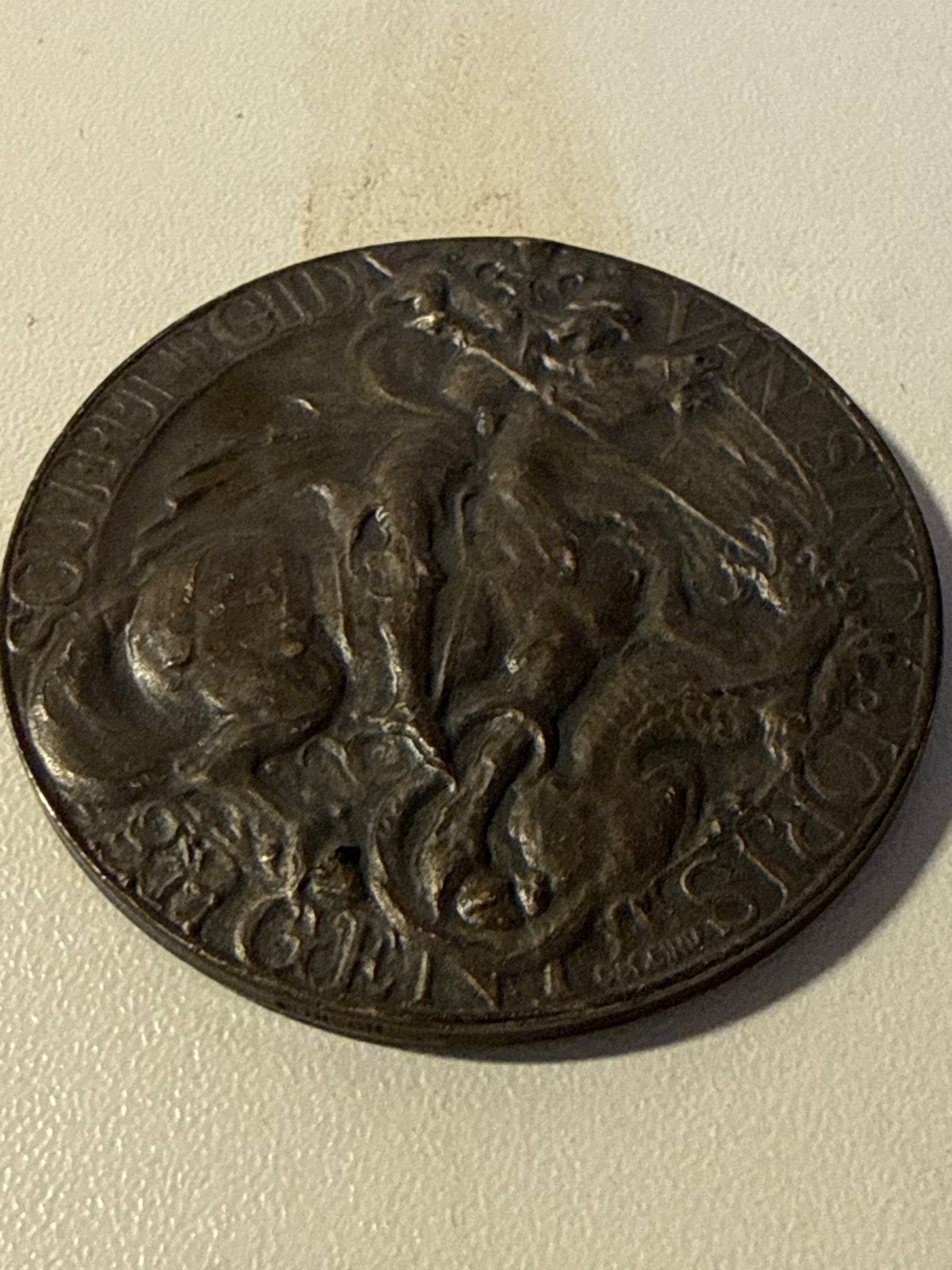 Historische medaille 1916-1966 met draak en wapenschild, Ophalen of Verzenden, Brons, Buitenland